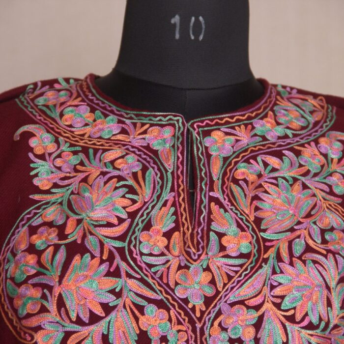 Maroon Shah Aari Work Cashmilon Pheran - Image 3