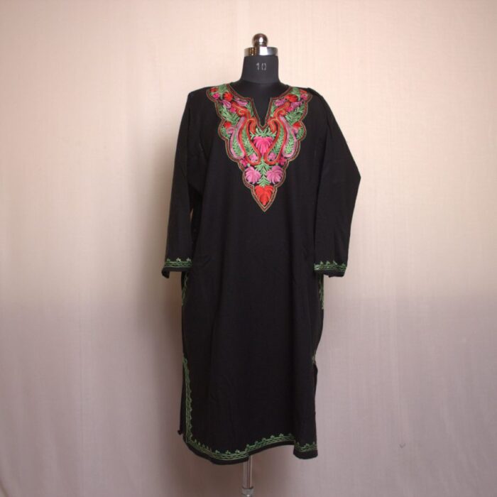 Black Kamal Aari Work Cashmilon Pheran - Image 3