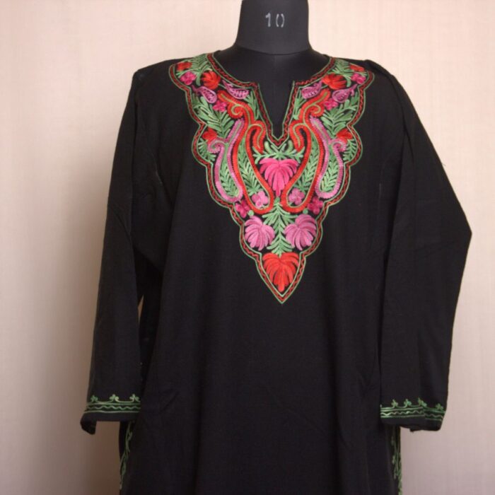 Black Kamal Aari Work Cashmilon Pheran
