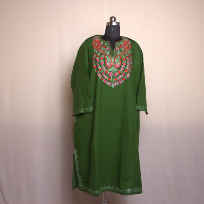 Green Kamal Aari Work Cashmilon Pheran - Image 2
