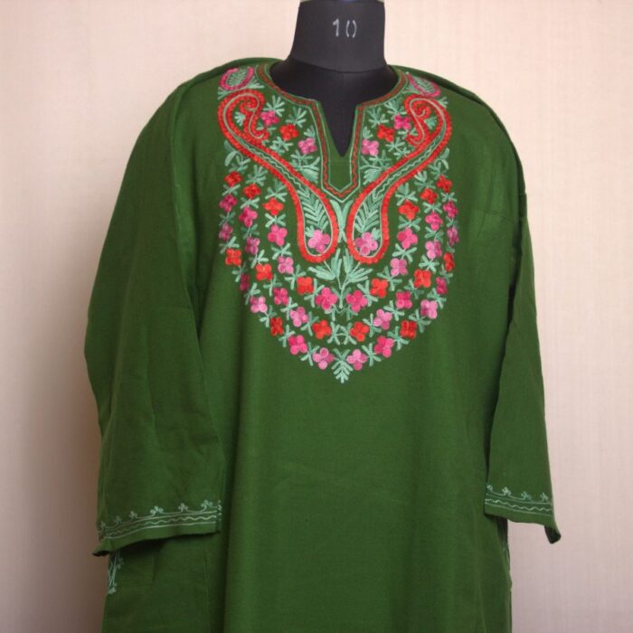 Green Kamal Aari Work Cashmilon Pheran