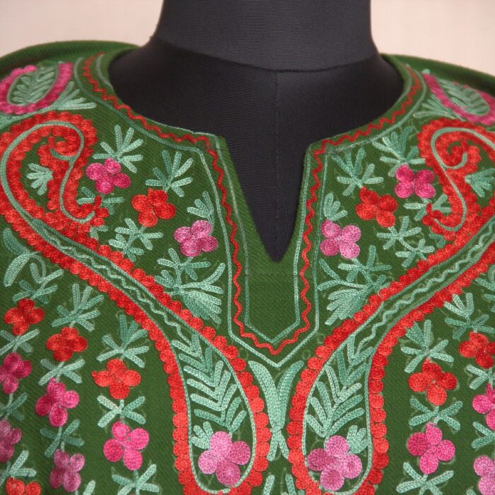 Green Kamal Aari Work Cashmilon Pheran - Image 3