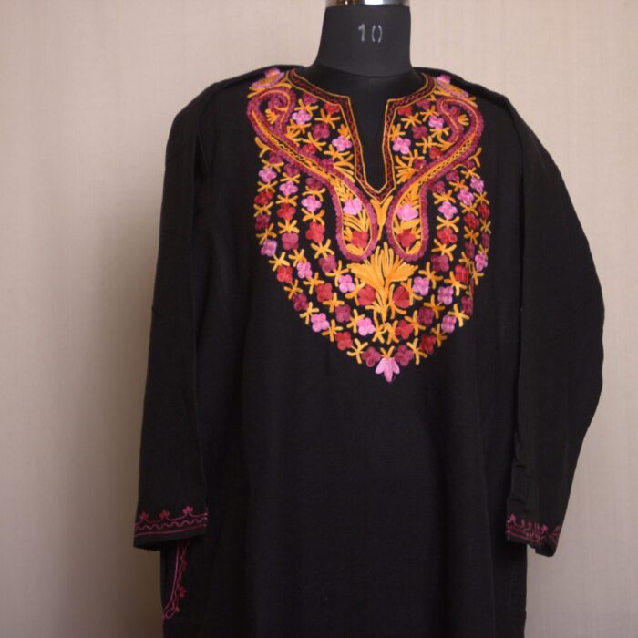Black Burzhama Aari Work Cashmilon Pheran