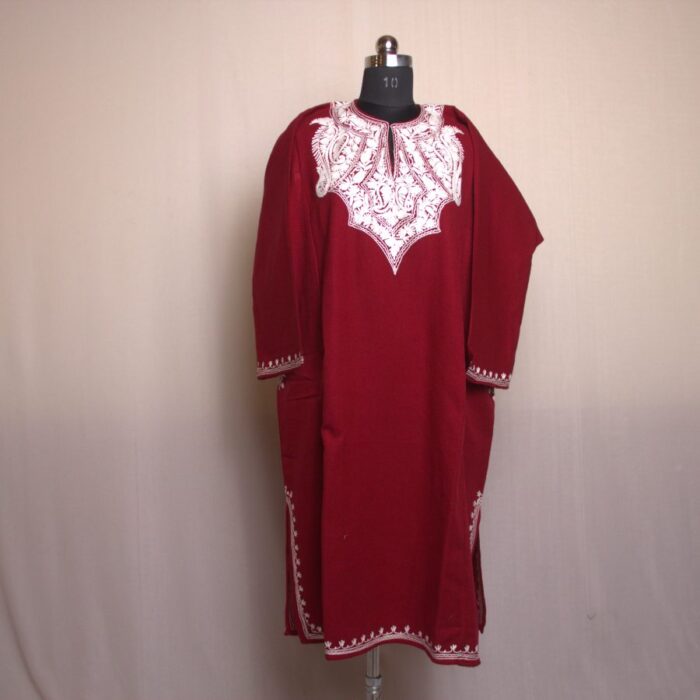 Maroon Zoon Aari Work Cashmilon Pheran - Image 2