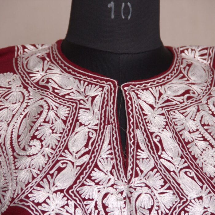 Maroon Zoon Aari Work Cashmilon Pheran - Image 3