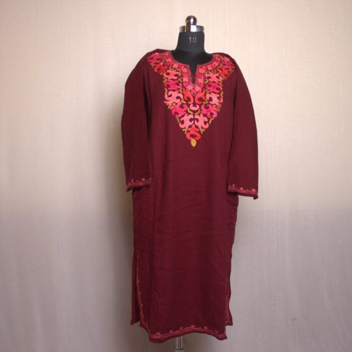 Maroon Ahad Aari Work Cashmilon Phiran - Image 2