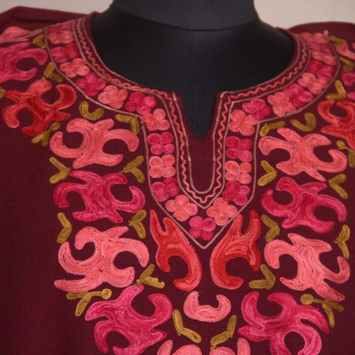 Maroon Ahad Aari Work Cashmilon Phiran - Image 3
