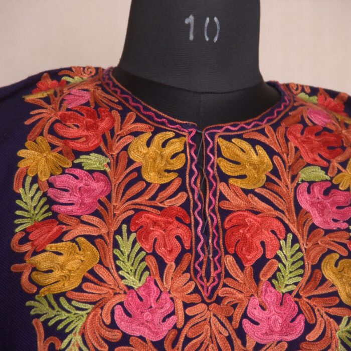 Dark Blue Qazi Aari Work Cashmilon Phiran - Image 3