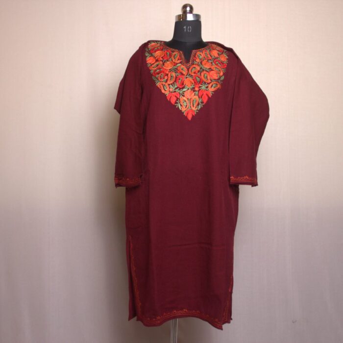 Maroon Ahad Shah Aari Work Cashmilon Phiran - Image 3