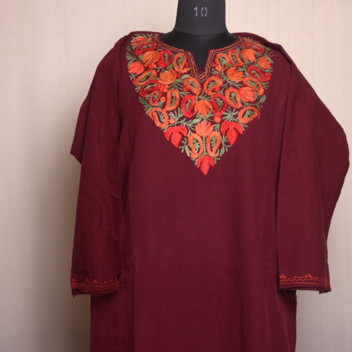 Maroon Ahad Shah Aari Work Cashmilon Phiran