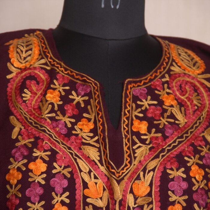 Wine Burzhama Aari Work Cashmilon Phiran - Image 2