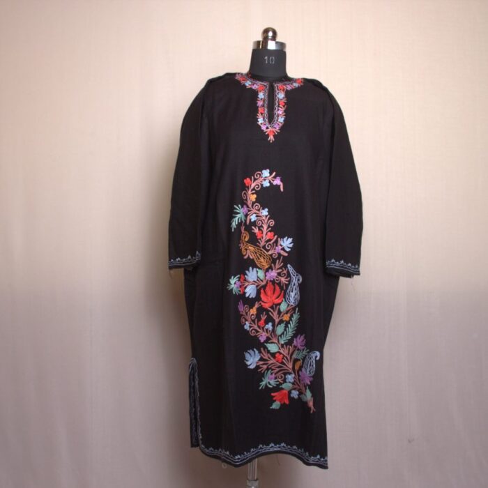 Black Floral Aari Work Cashmilon Phiran - Image 2