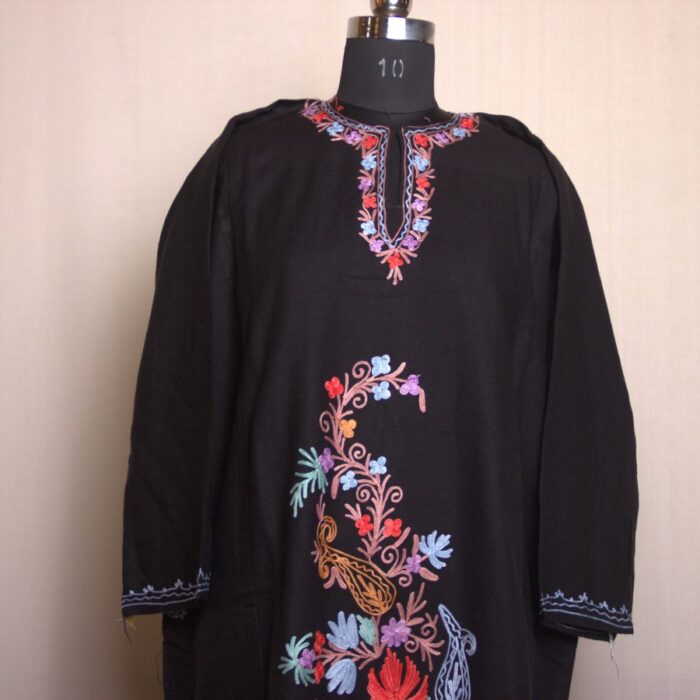 Black Floral Aari Work Cashmilon Phiran