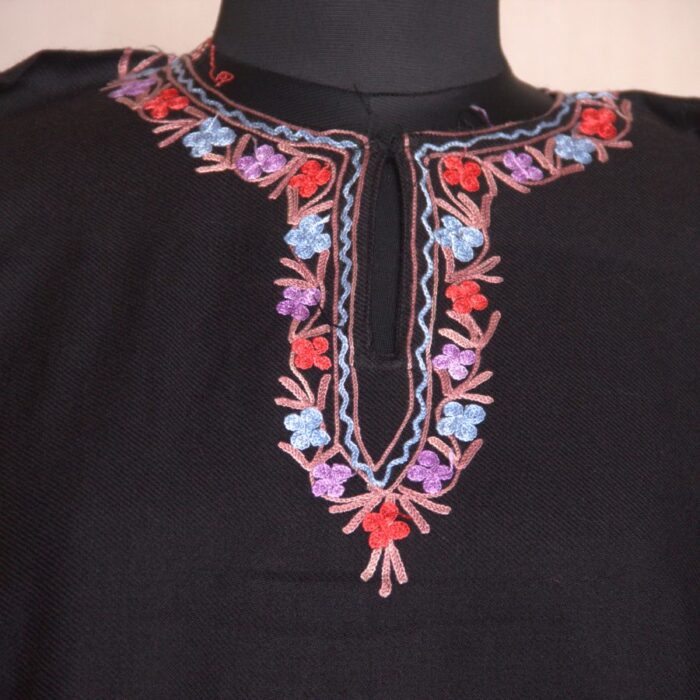 Black Floral Aari Work Cashmilon Phiran - Image 3