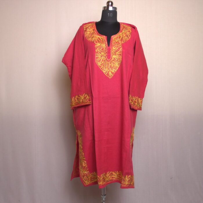 Pink Cashmilon Pheran with Border Aari Work - Image 2