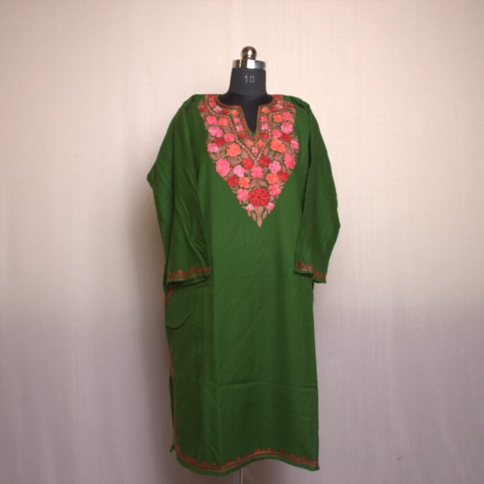 Green Aari Work Cashmilon Pheran - Image 2
