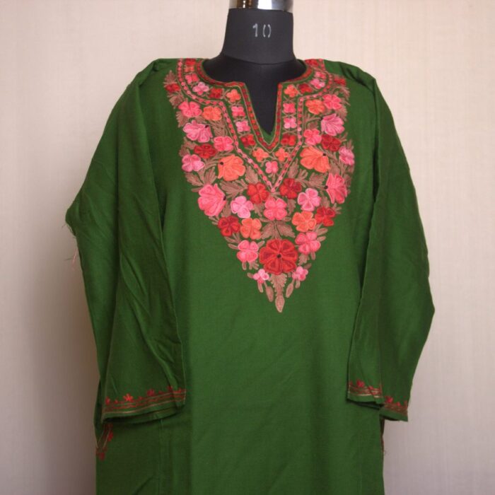 Green Aari Work Cashmilon Pheran
