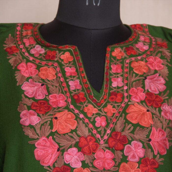 Green Aari Work Cashmilon Pheran - Image 3