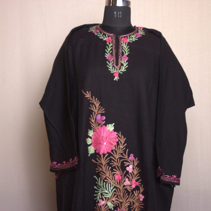 Black Daman Aari Work Cashmilon Pheran