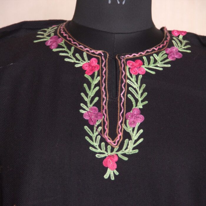Black Daman Aari Work Cashmilon Pheran - Image 3