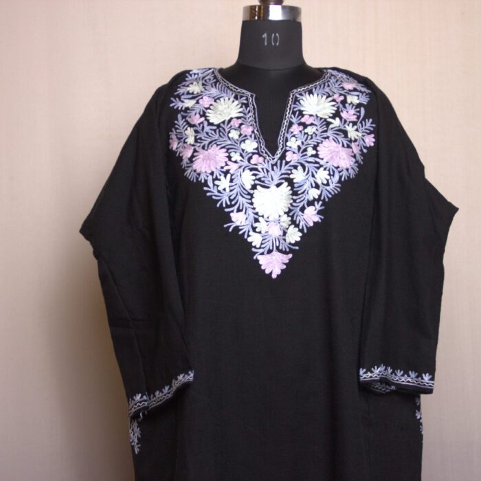 Black Floral Shahi Aari Work Cashmilon Pheran