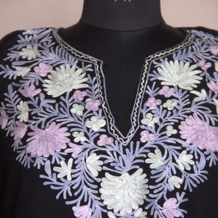 Black Floral Shahi Aari Work Cashmilon Pheran - Image 4