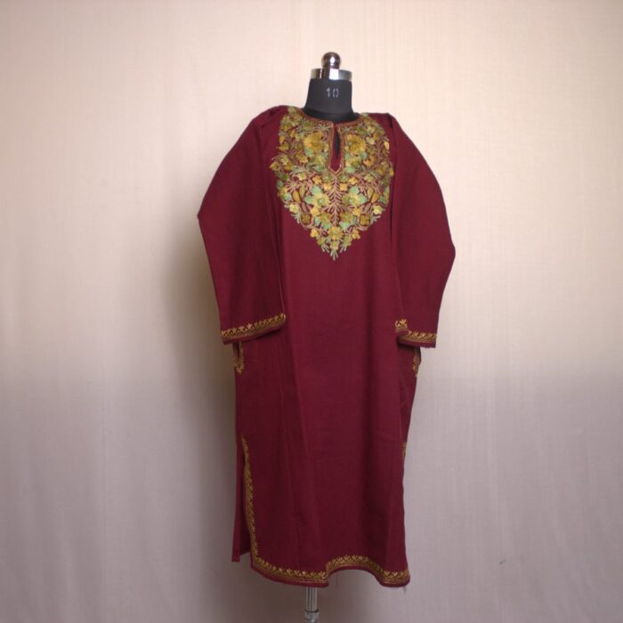 Maroon Aari Work Cashmilon Pheran - Image 2