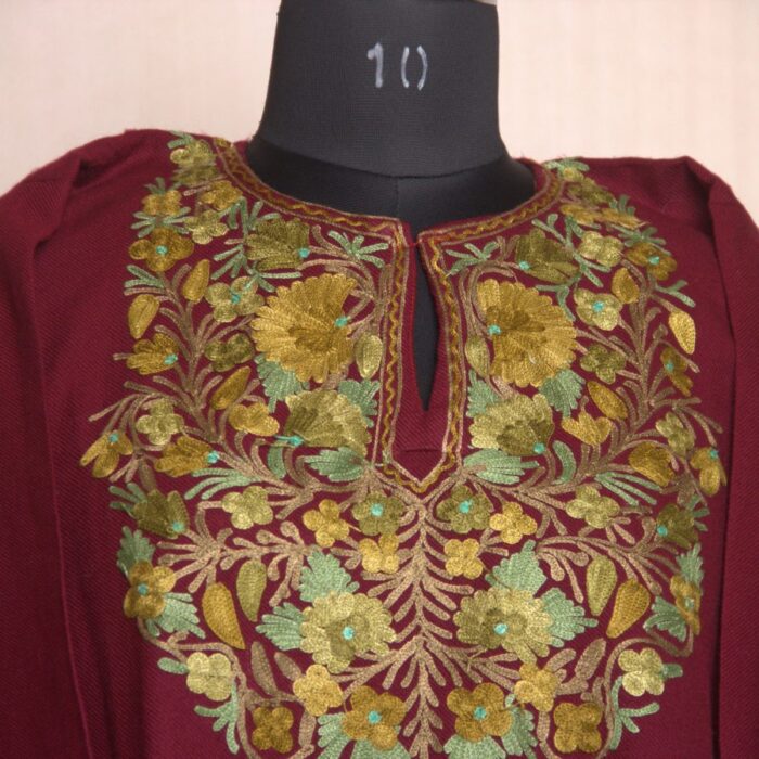 Maroon Aari Work Cashmilon Pheran - Image 3