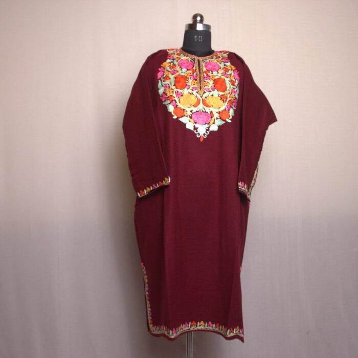 Maroon Shalimar Aari Work Premium Cashmilon Pheran - Image 2