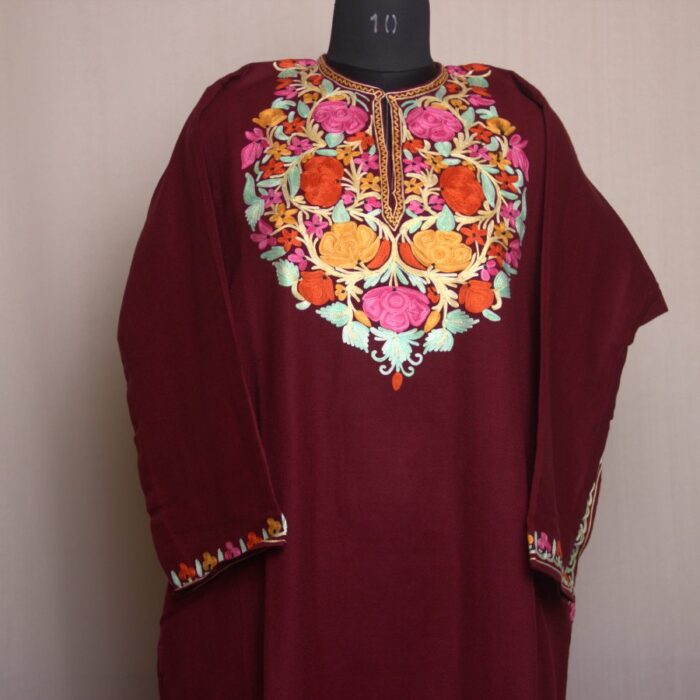 Maroon Shalimar Aari Work Premium Cashmilon Pheran