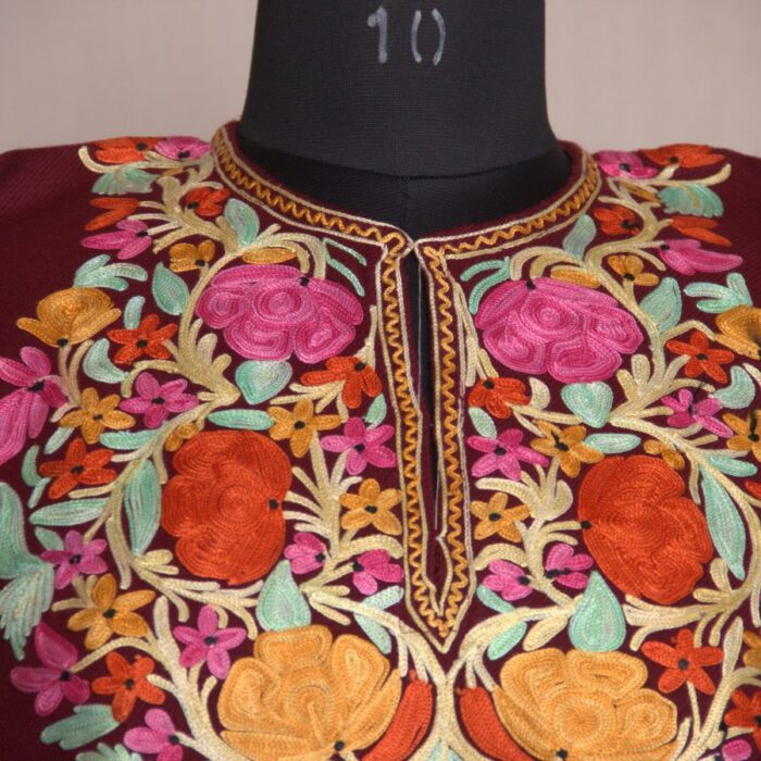 Maroon Shalimar Aari Work Premium Cashmilon Pheran - Image 3