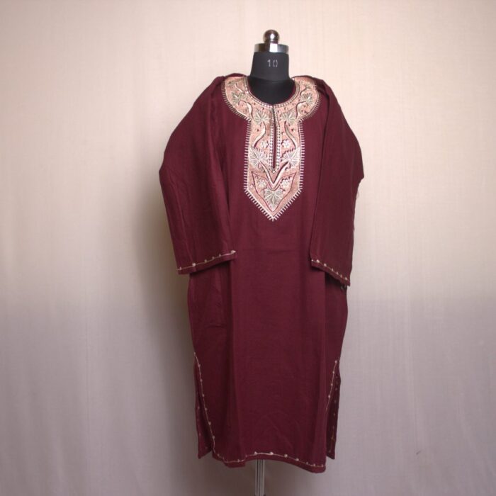 Wine Zari Cashmilon Pheran - Image 2
