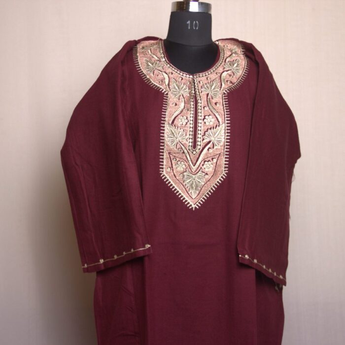 Wine Zari Cashmilon Pheran