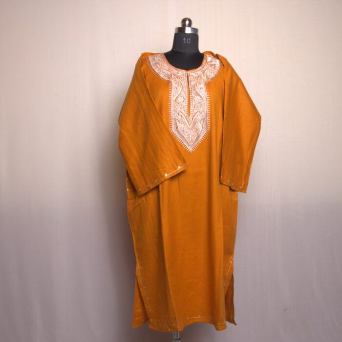 Mustard Zari Cashmilon Pheran - Image 2
