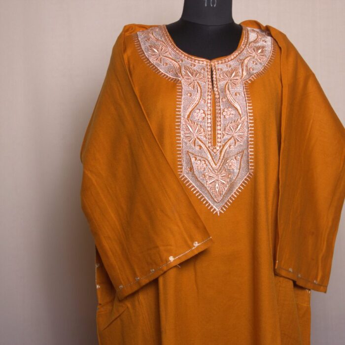 Mustard Zari Cashmilon Pheran