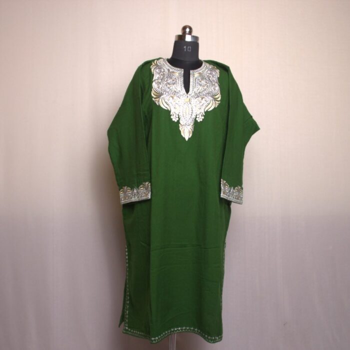 Dark Green Zari Cashmilon Pheran - Image 2