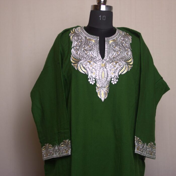 Dark Green Zari Cashmilon Pheran