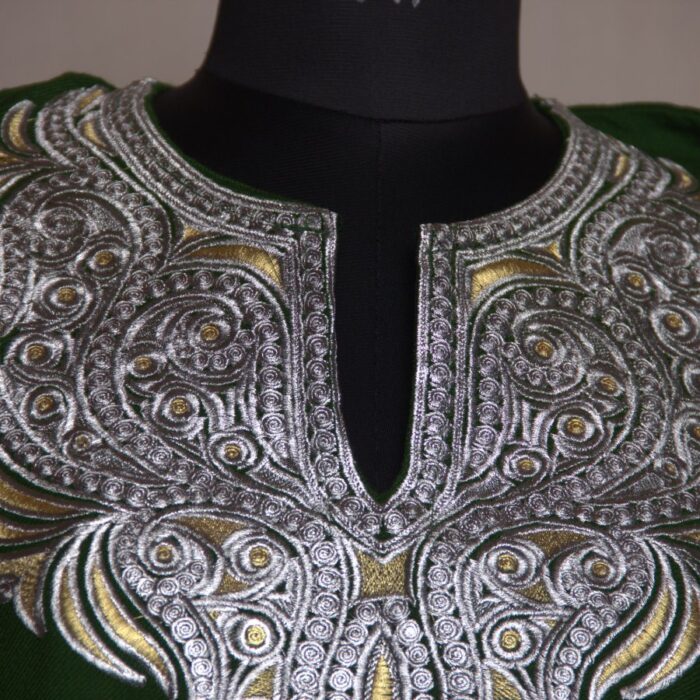 Dark Green Zari Cashmilon Pheran - Image 3