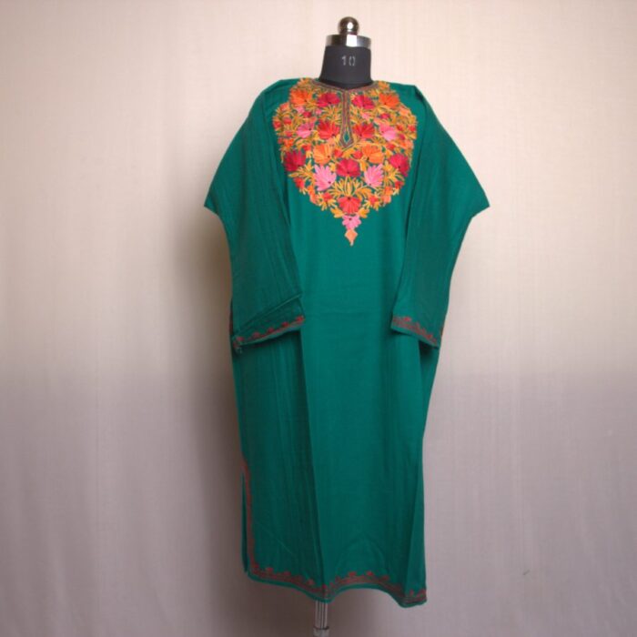 Green Bahar Aari Work Cashmilon Pheran - Image 2