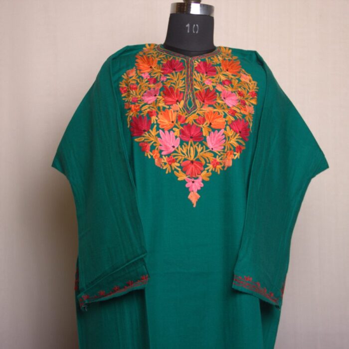 Green Bahar Aari Work Cashmilon Pheran