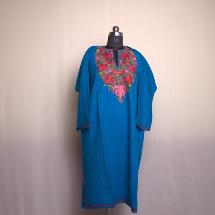 Blue Aabi Aari Work Cashmilon Pheran - Image 3