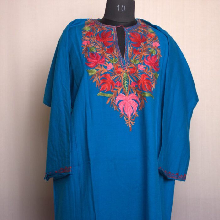 Blue Aabi Aari Work Cashmilon Pheran