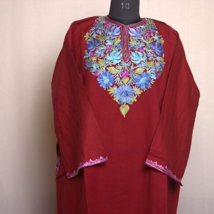 Maroon Pun Aari Work Cashmilon Pheran