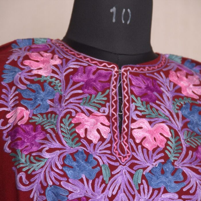 Maroon Dal Aari Work Cashmilon Pheran - Image 3