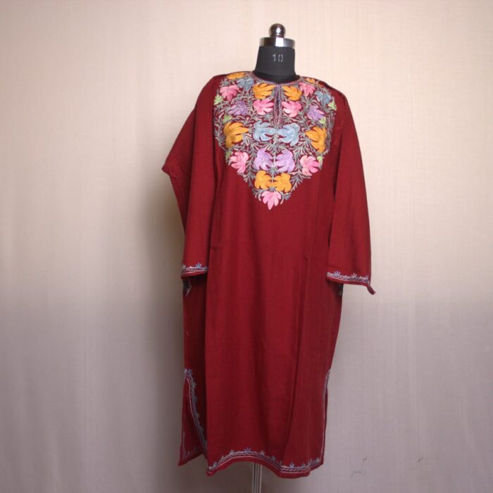 Maroon Aari Work Cashmilon Pheran - Image 2
