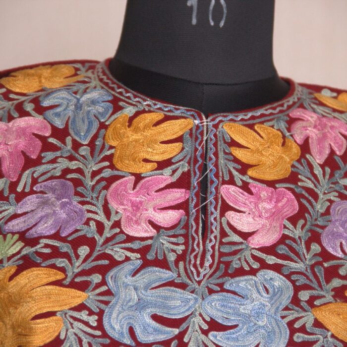 Maroon Aari Work Cashmilon Pheran - Image 3
