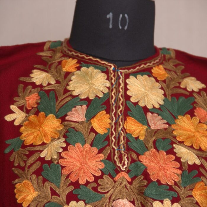 Maroon Posh Aari Work Cashmilon Pheran - Image 3