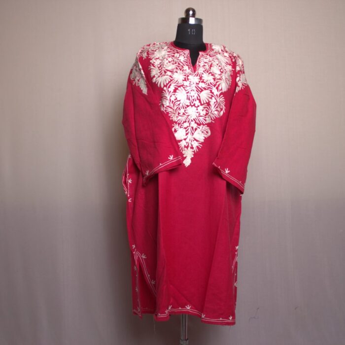 Pink Aari Work Front Back Cashmilon Pheran - Image 2