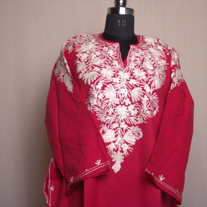 Pink Aari Work Front Back Cashmilon Pheran