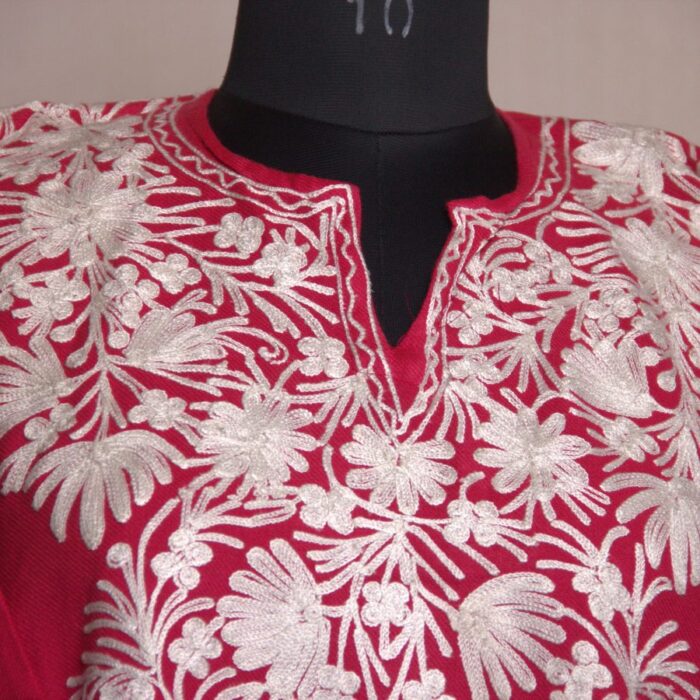 Pink Aari Work Front Back Cashmilon Pheran - Image 3